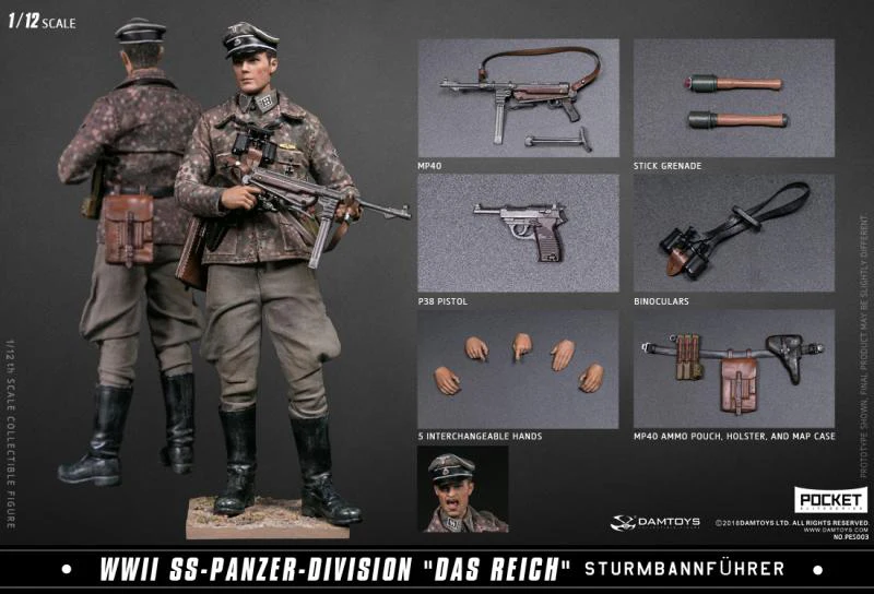 

DAM DAMTOYS PES003 1/12 WWII German Armored Division Mager Soldier Figurine With 2 Heads Collectible Action Figure Dolls