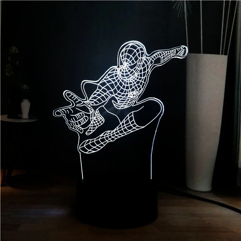 Светодиодный ночник 3D визуальная настольная лампа Marvel Человек паук RGB