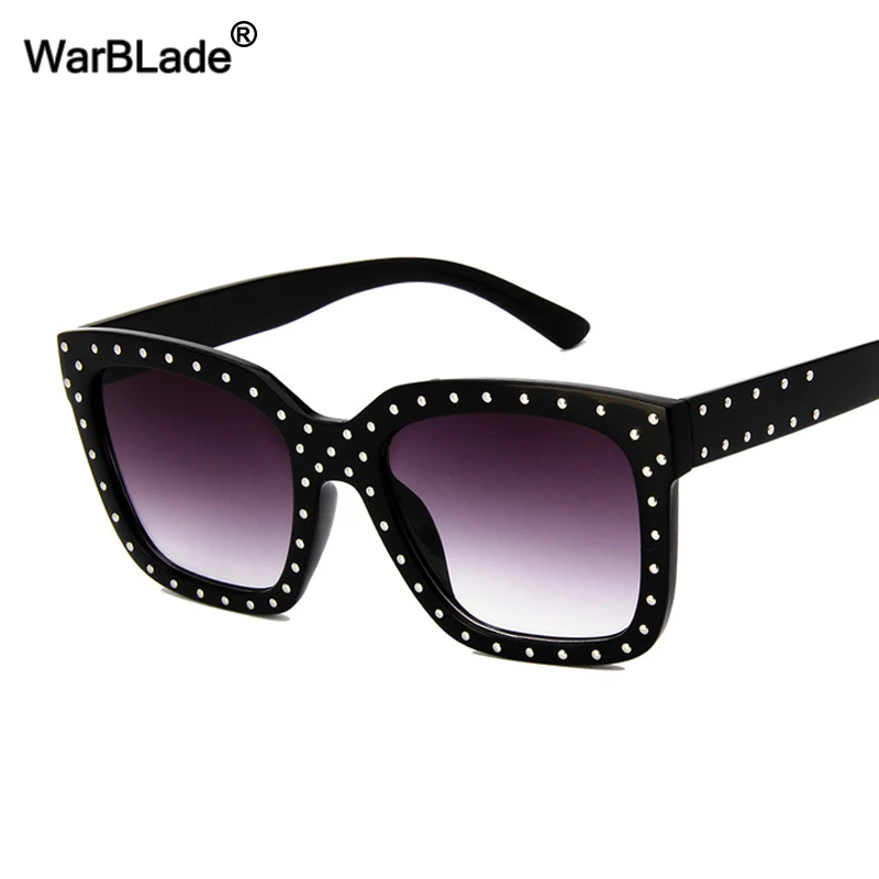 

WarBLade New Fashion Big Frame Dazzle Sunglasses Rivet Flat Top Frame Sun glasses Women Shades Square Sunglasses UV400 Oculos