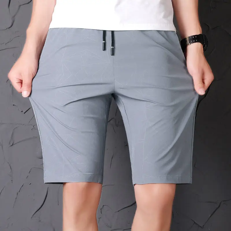 Grey-Random Color Uyeemu, летние мужские шорты, быстросохнущие, повседневные, мужские, s шорты, пляжная одежда, мужские шорты, дышащие, эластичная талия, модные, прямые, пляжные шорты - Цвет: Grey-Random Color