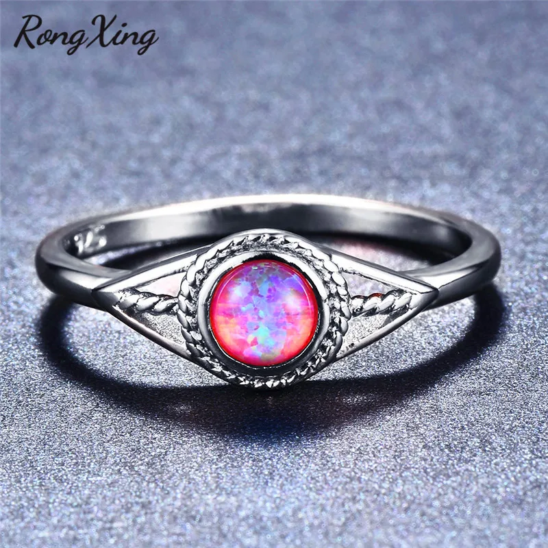 RongXing маленькие круглые белые/синие/фиолетовые огонь опал формы кольца для женщин