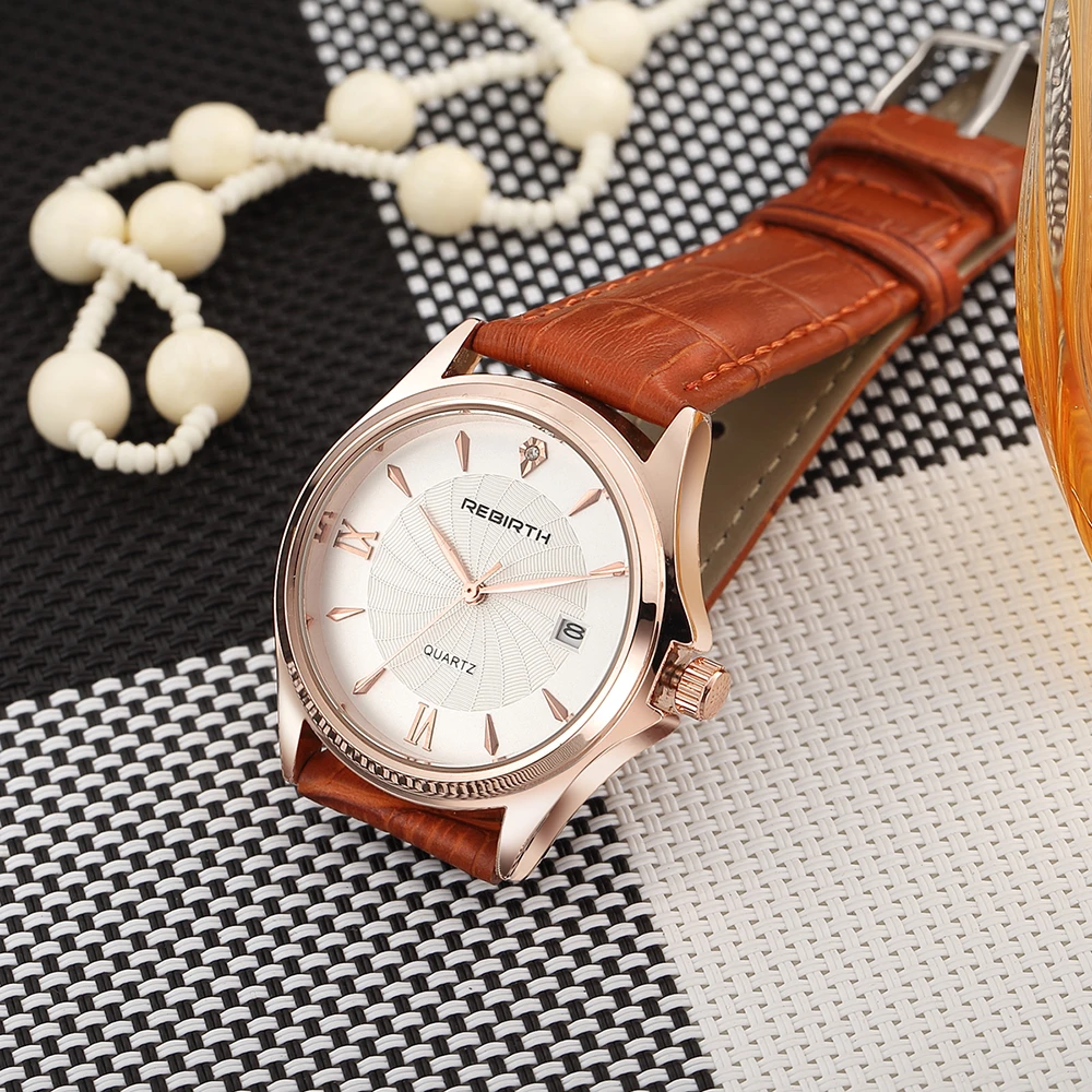 Часы наручные REBIRTH мужские/женские с кожаным ремешком Модные Роскошные