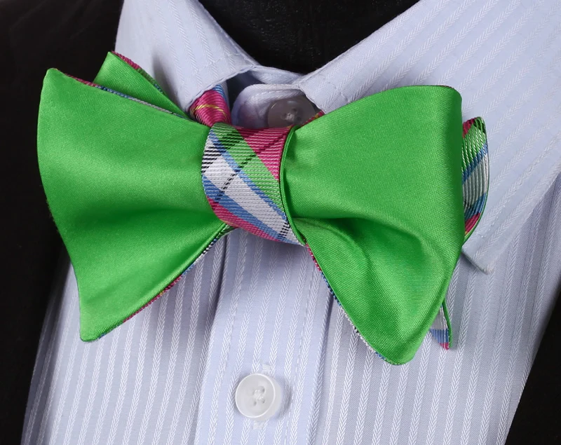 BE01KS розовый зеленый в клетку двухсторонний галстук бабочка Мужской Шелковый