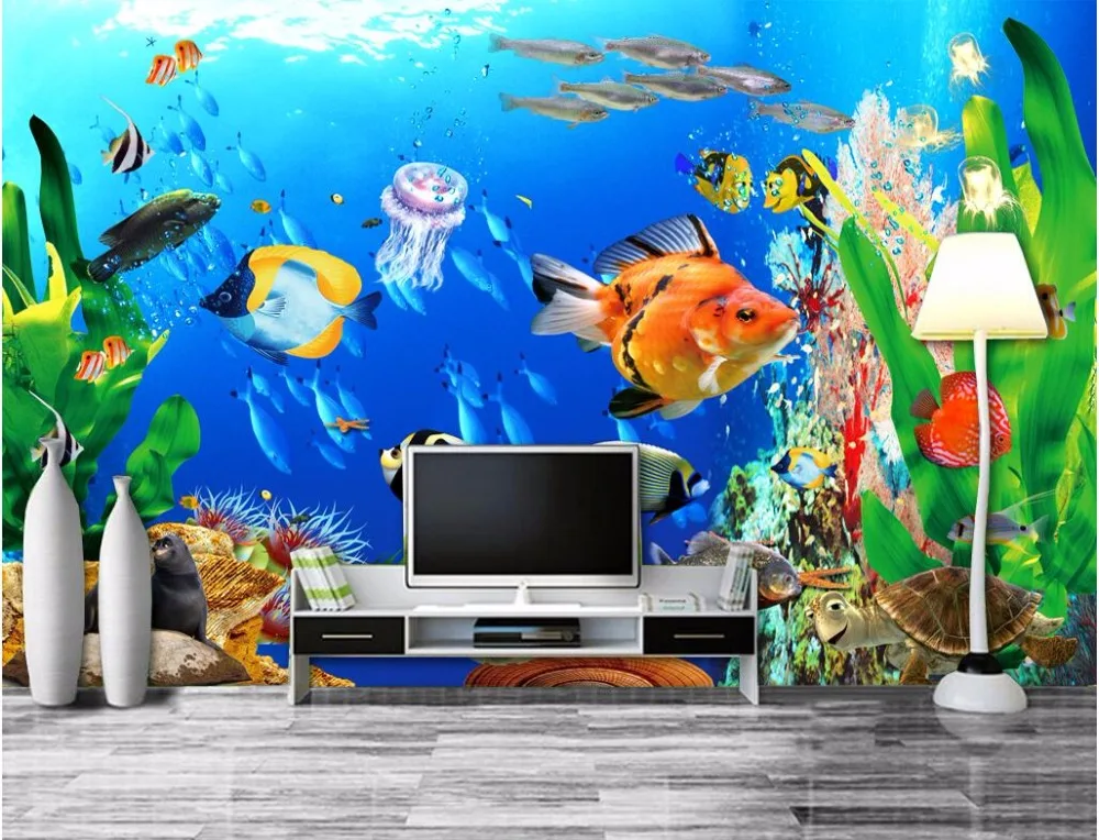 Фотообои на заказ 3d обои для комнаты морская рыба медуза водоросли живопись