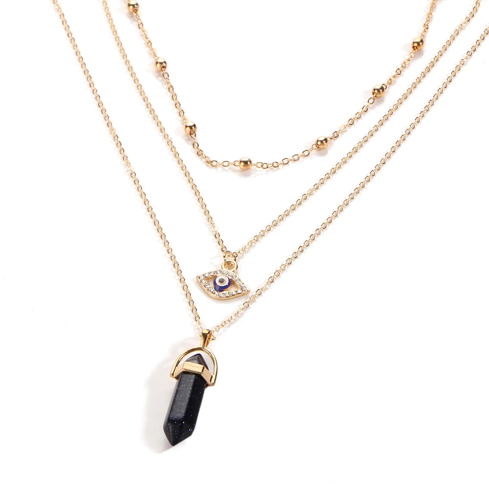 Ай Vintage Opal камень Чокеры Цепочки и ожерелья Модные многослойный кристалл кулон
