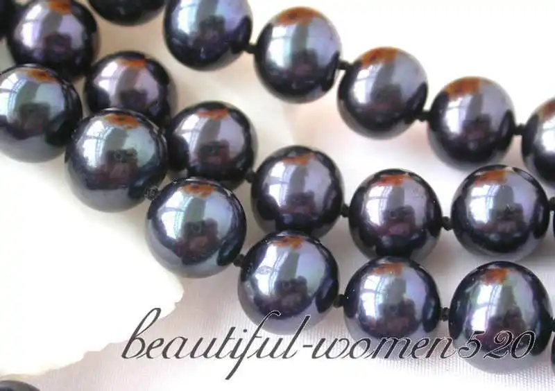 

Z2409 3row 11mm Tahitian black fw pearl necklace mabe silver