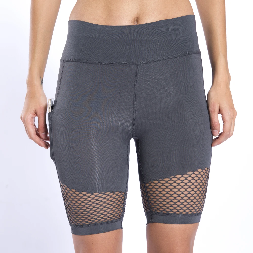 S1801 Women's Sports Short Workout Running Fitness Leggings Female Yoga Shorts High Waist Knee Length With Side Pocket | Спорт и