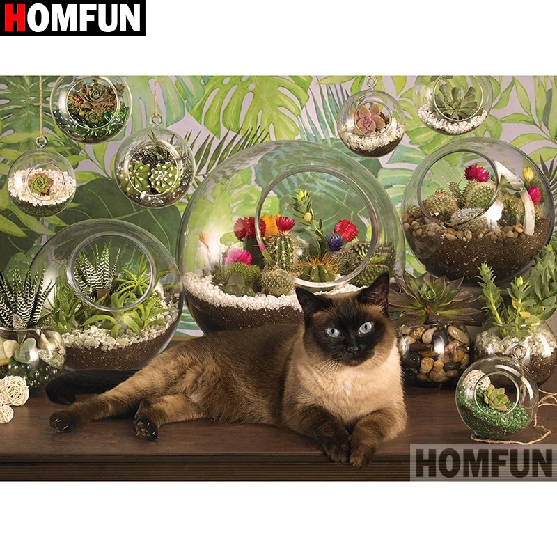 Алмазная живопись HOMFUN A16726 картина Кот с квадратными/круглыми стразами 5D сделай