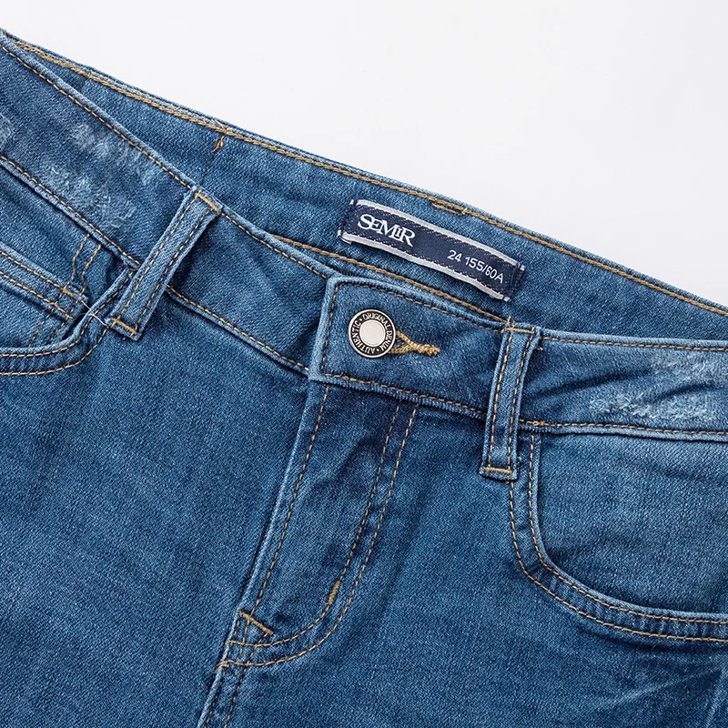 Женские джинсы с низкой талией SEMIR тонкие брюки дырками в Корейском стиле лето