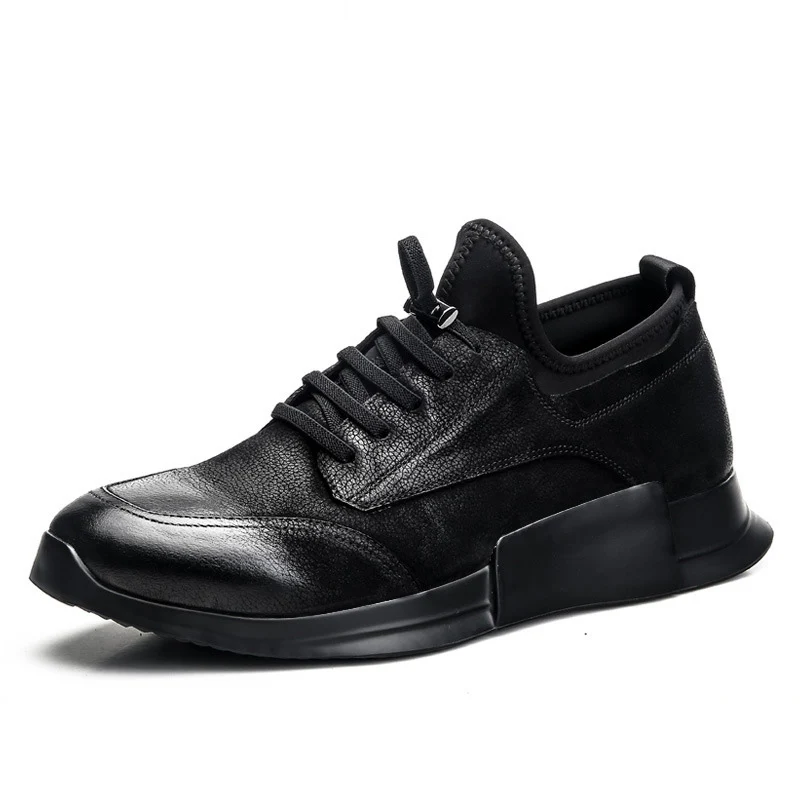 Мужские кроссовки со шнуровкой черные повседневные из воловьей кожи обувь для