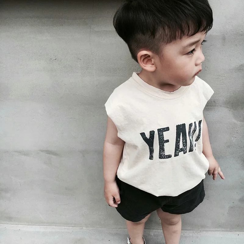 

1-6Y Kids T Shirts 2019 Summer Boys Girls Letter Print Sleeveless T Shirts Baby Child Cotton Tops Tees Clothes