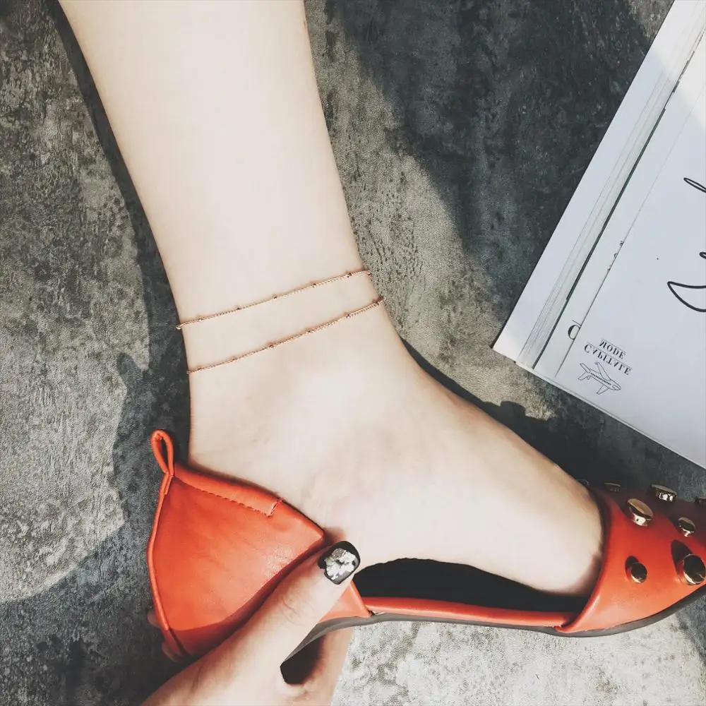 Повседневный цельный ножной браслет для женщин из нержавеющей стали цвета