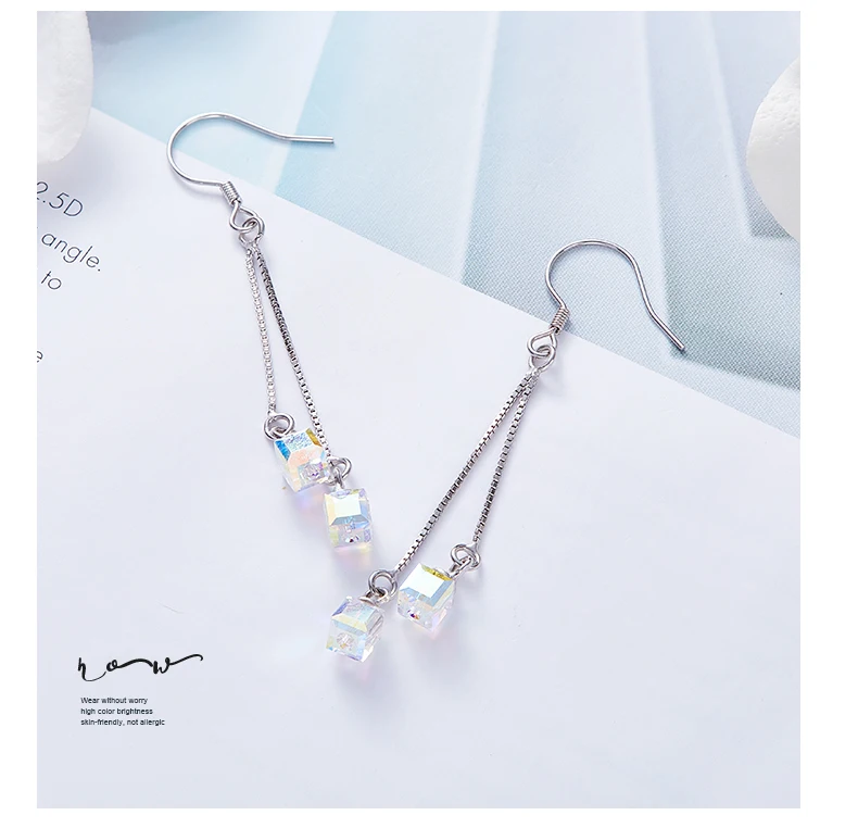 CDE 925 пробы серебряные женские серьги, украшенные кристаллами от Swarovski, квадратные геометрические висячие серьги, ювелирные изделия из стерлингового серебра