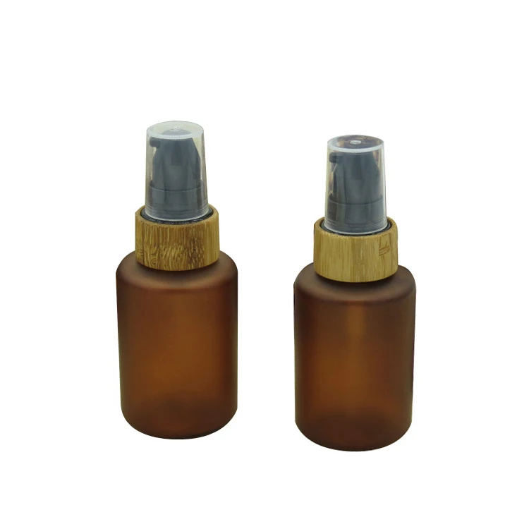 

20 штук 60 мл янтарная матовый ПЭТ-бутылка с бамбуковой Кепки (закручивающимися крышками/насос сопло-насадка/распылителем/Chiaki; Крышка) для лос...