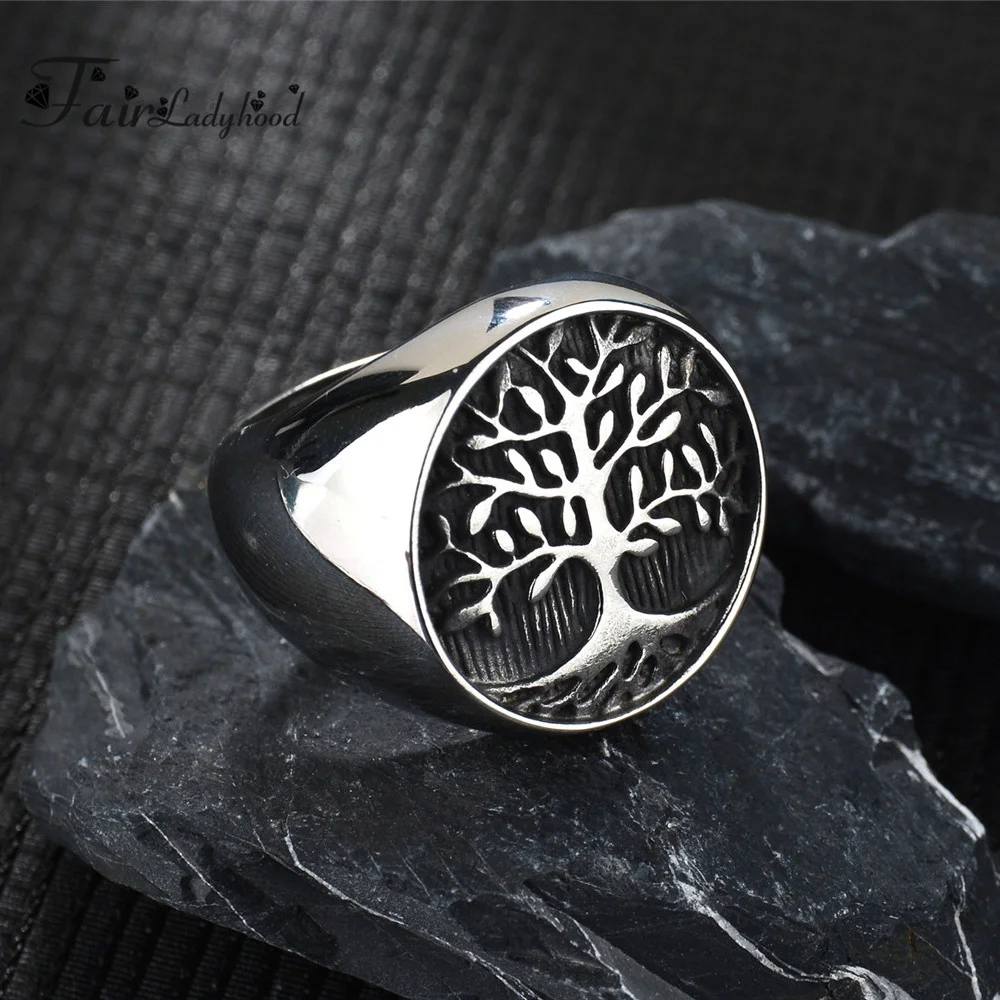 Винтажное обручальное кольцо FairLadyHood с изображением дерева жизни из нержавеющей