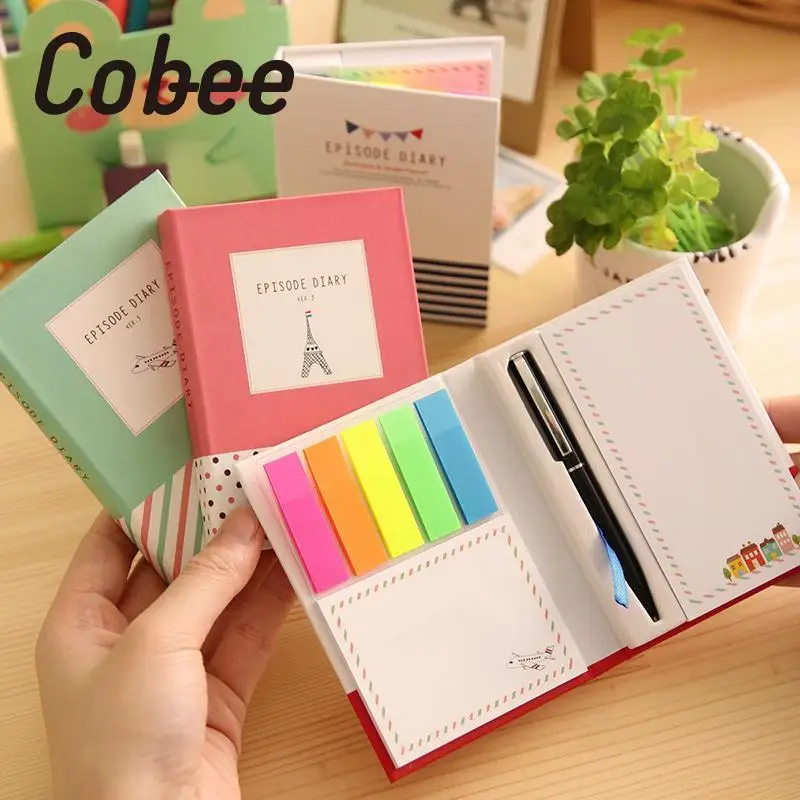 

Cobee 4 шт./лот, 100 страниц, милый мини ноутбук, 3 в 1, липкая ручка для заметок, карманный блокнот, милый блокнот для школьников