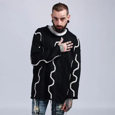 Повседневный мужской свитер в стиле стимпанк с круглым вырезом свободная
