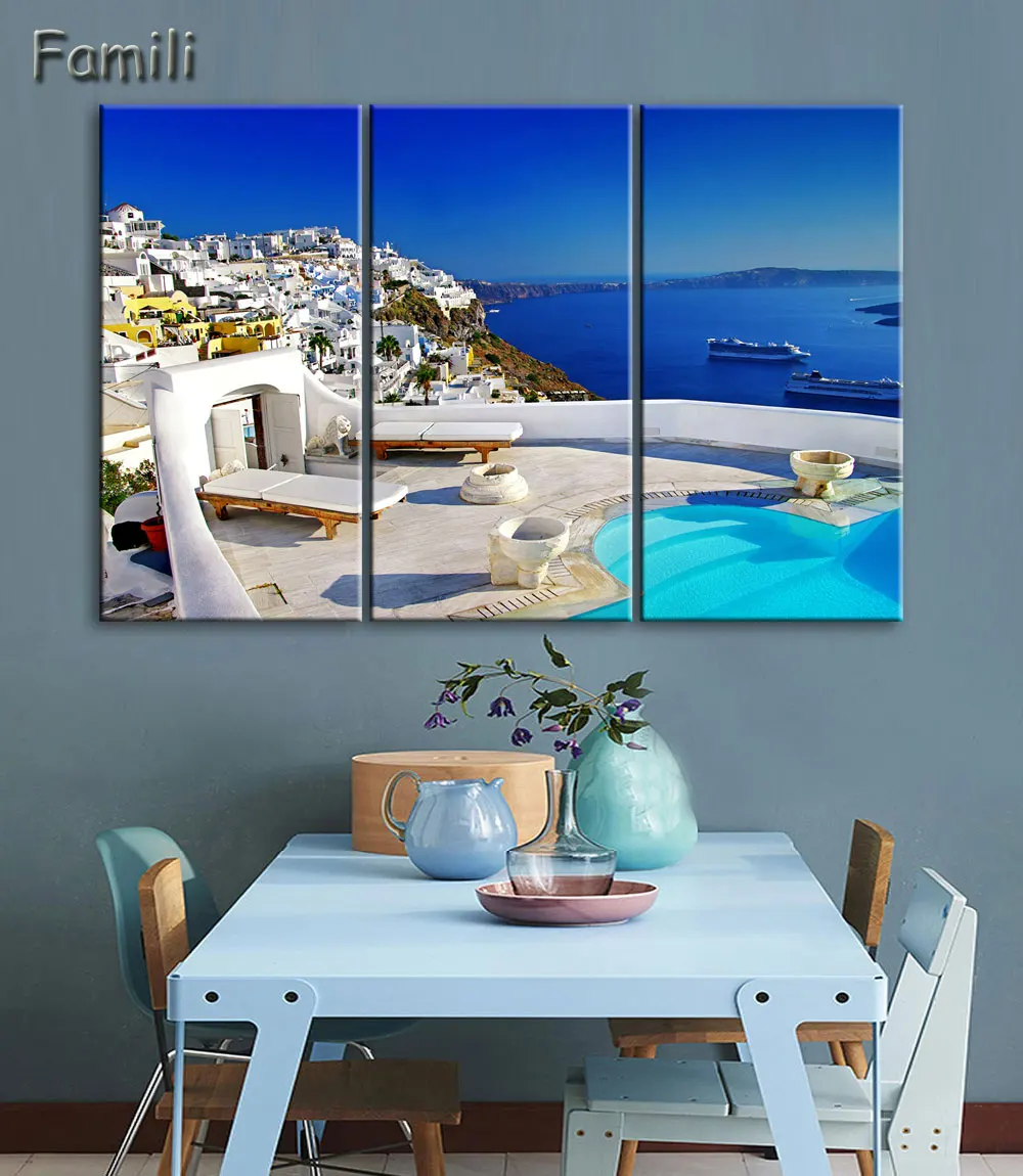 3 шт. венецианская пейзажная живопись остров Санторини масляная краска без рамки