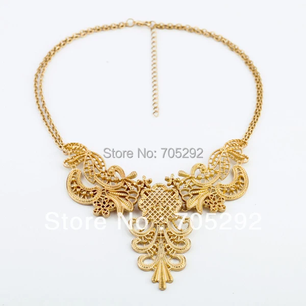 Vintage Gold Tone Alloy Hollow Flower Choker Statement Necklace for Women | Украшения и аксессуары