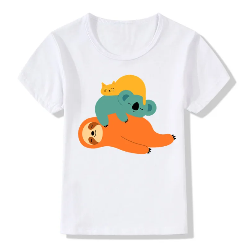 

2019 Cute Print Short Sleeve Being Lazy Animal Cartoon Children Kids T Shirt Little Boy Girl Baby Summer Funny Top Tee ooo2327