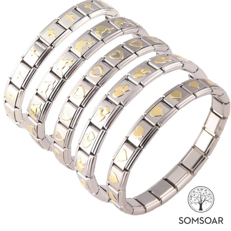 

Somsoar Jewelry Stainless steel Italian bracelet Stretch bracelet with Heart & butterfly & dolphin Charms Bracelet