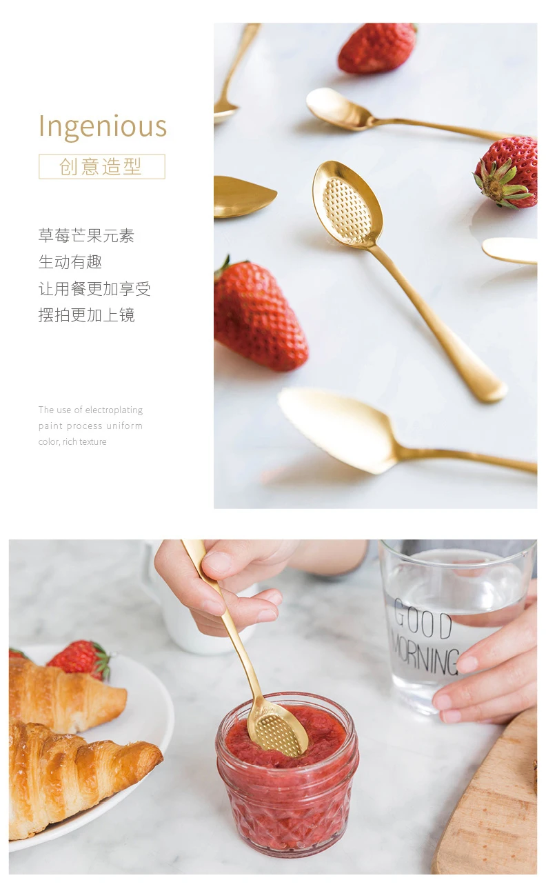 Stainless Steel Spoon Cute Ice Cream Coffee Fruit Spoons Butter Knife Teaspoon Gold Plating Dessert Cake Sugar Spoon Tableware