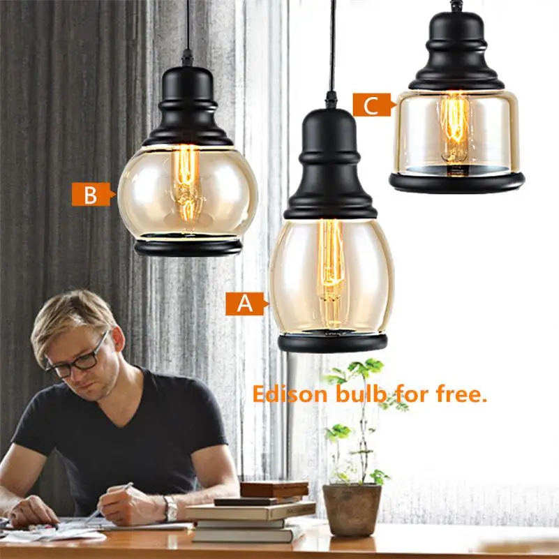 Винтаж подвесной светильник E27 Эдисон Ретро гладить Стекло Suspendu Американский