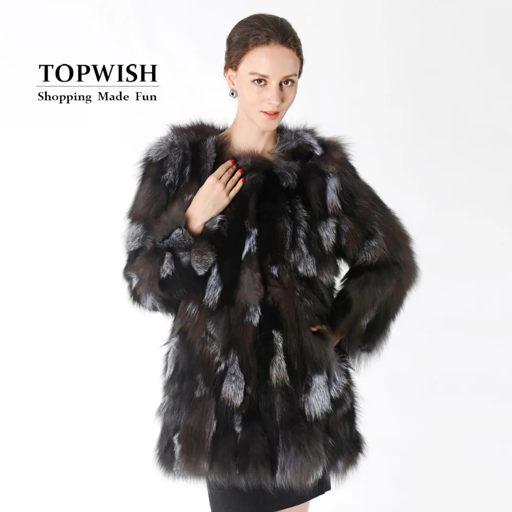 Теплое длинное пальто из натурального Лисьего меха со стразами Женская фабрика