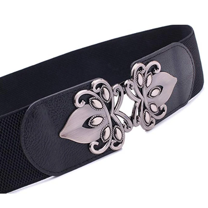 

Women Ladies Girls Female Fashion Wide Elastic Waist Belt Retro Stretch Cinch Belt with Interlocking Buckle TC21