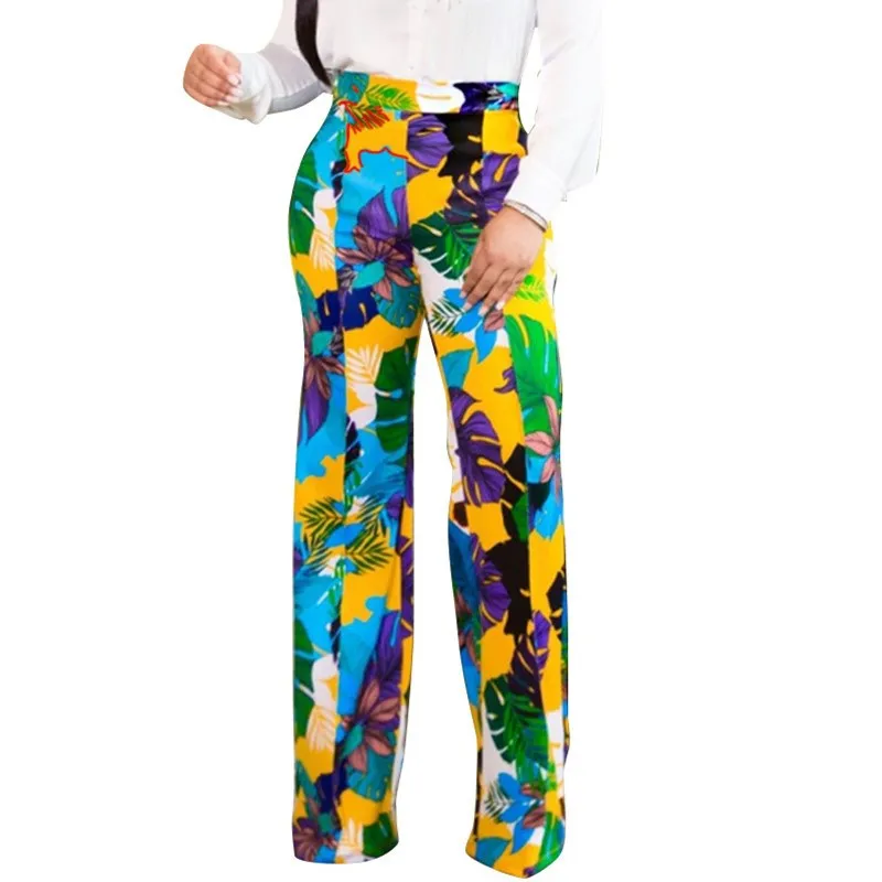 Женские широкие брюки с принтом высокой талией повседневные Прямые в богемном