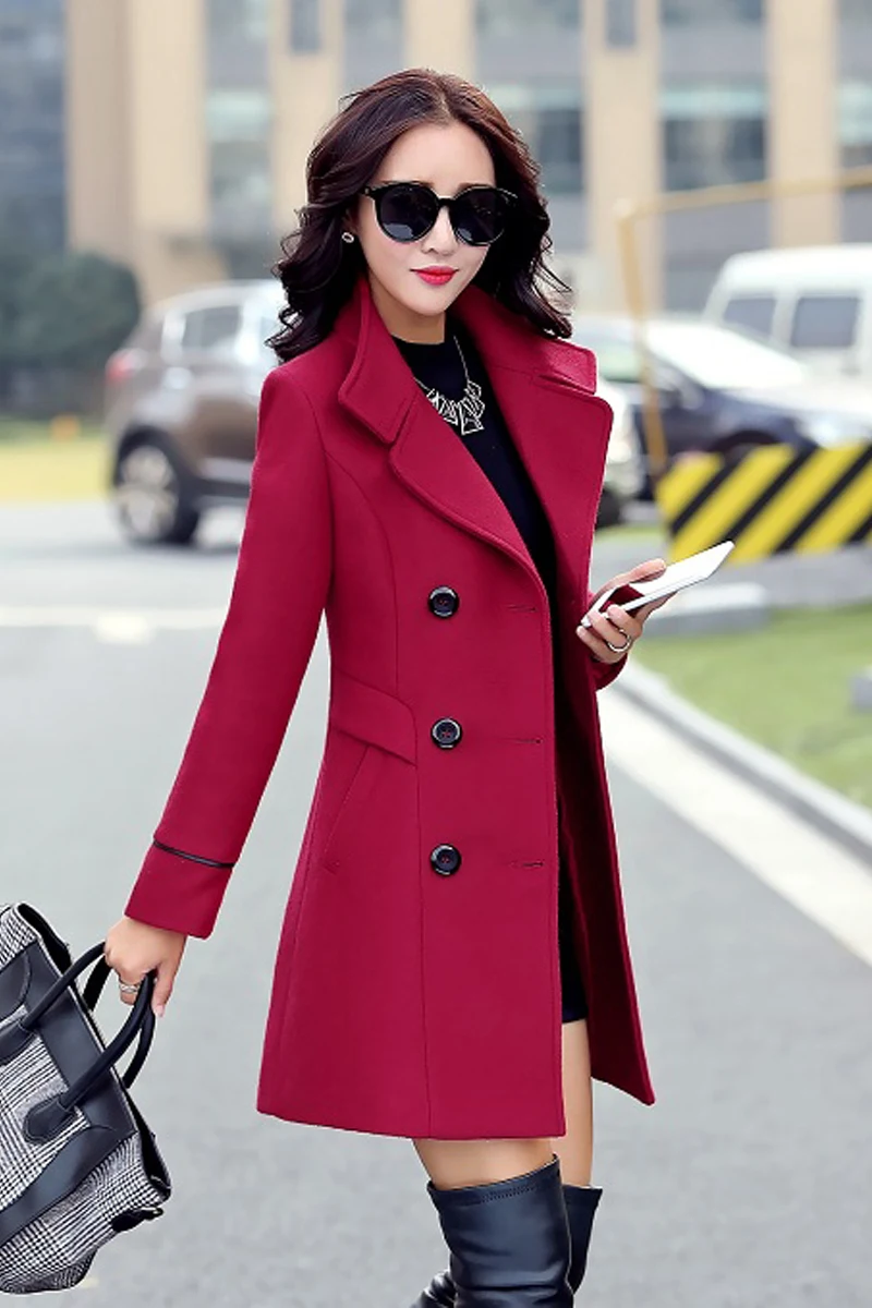 Новая Мода 2017 Осеннее и зимнее пальто двубортное шерстяное женская верхняя