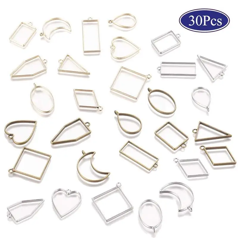 Mixed-30pcs 10 шт установка в открытую рамку Пустые Подвески Ассорти геометрические полые прессованные цветы полимерная рамка Формочки ободок DIY Изготовление ювелирных изделий - Окраска металла: Mixed-30pcs