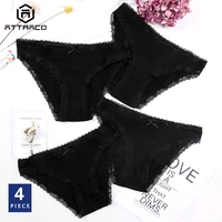 attraco womens panties tanga thong briefs underwear cotton crotch soft solid packs of 4 lace edge breathable stretch hot sale