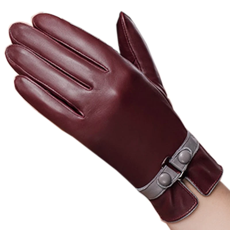 Velvet Genuine Leather Gloves Fashion Trend Women Sheepskin Glove Thermal Winter Plus Leather Driving Gloves NW745-5