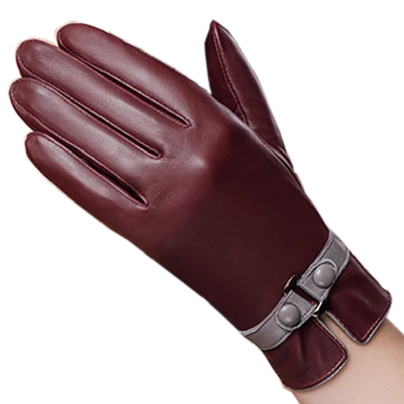 

Velvet Genuine Leather Gloves Fashion Trend Women Sheepskin Glove Thermal Winter Plus Leather Driving Gloves NW745-5
