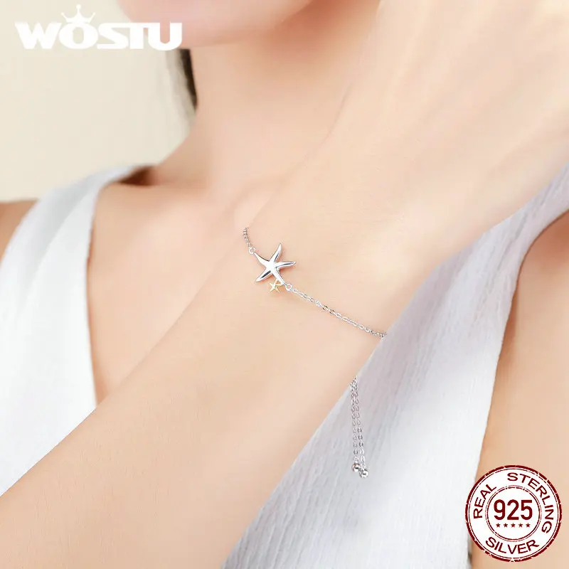 WOSTU Новый трендовый настоящий браслет из серебра 925 пробы с цепочкой в виде