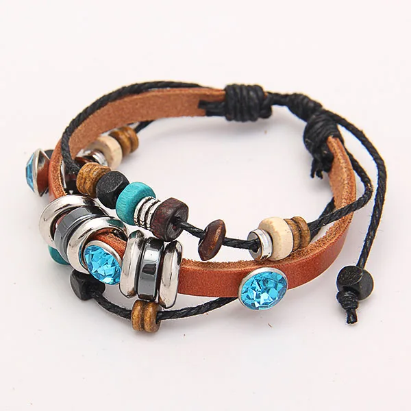 Модный унисекс панк Винтажный бисерный Кожаный Плетеный бесконечный шарм