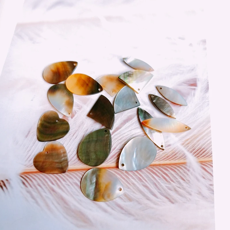 Натуральные черные ракушки-бабочки одиночные Круглые Капли квадратные