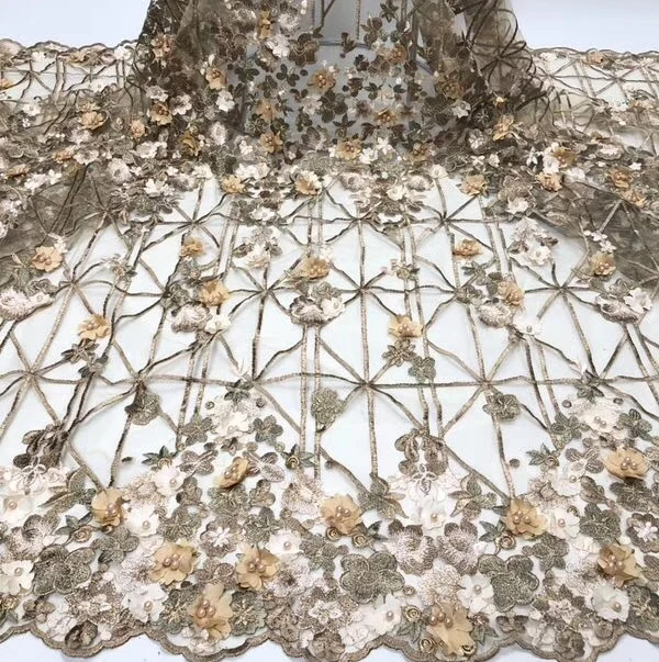 

3d Flower Llace Fabrics African Tulle Lace Fabrics With Beads French Mesh Tulle Lace Fabric For Women Wedding Dress