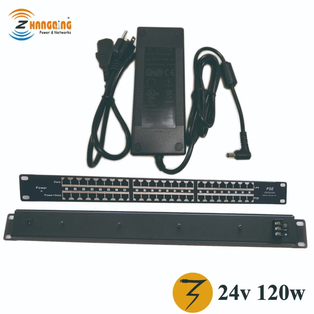 24 порта Poe инжектор с 24v120w источник питания промежуточный Пассивный POE патч панель