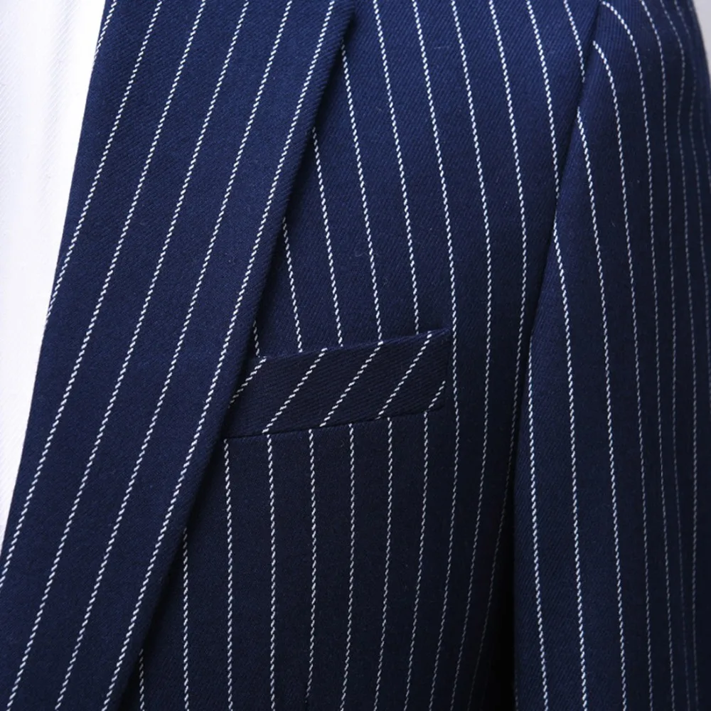 Мужской костюм в полоску темно синий смокинги для жениха на заказ свадьбу куртка