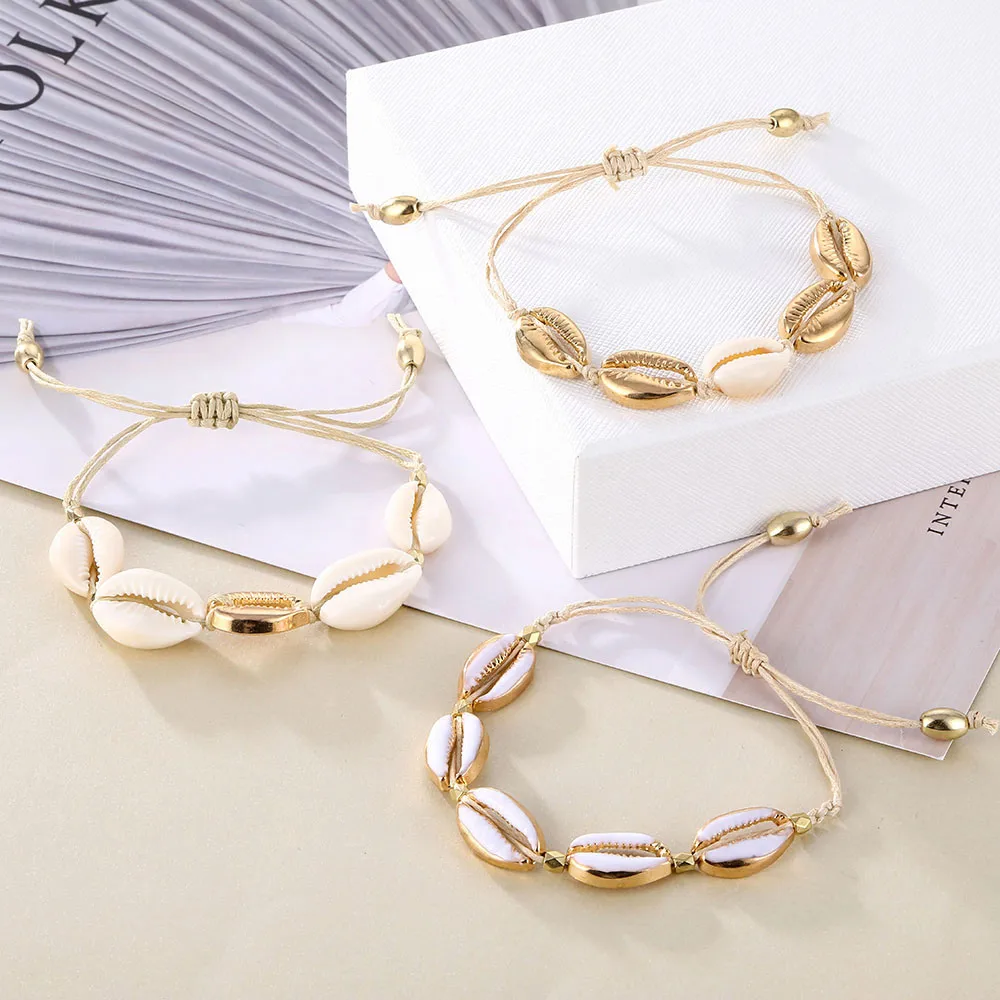 

2019 Hot Fashion Cowrie Shell Bracelets for Women Delicate Handmade Rope Chain Bracelet Beads Charm Bracelet Boho Beach Jewelry