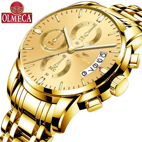 02 OLMECA мужские часы с хронографом, спортивные мужские часы, Топ бренд, Роскошные водонепроницаемые полностью Стальные кварцевые золотые часы, мужские часы - Цвет: 02