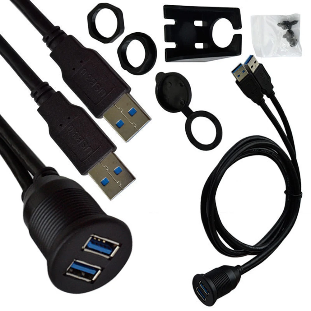 

Dash Panel Cable Dual 3.0A Male to USB Female Extension Flush Waterproof 1m Mount Dashboard Cable Cord for Car/Boat/Trailer New