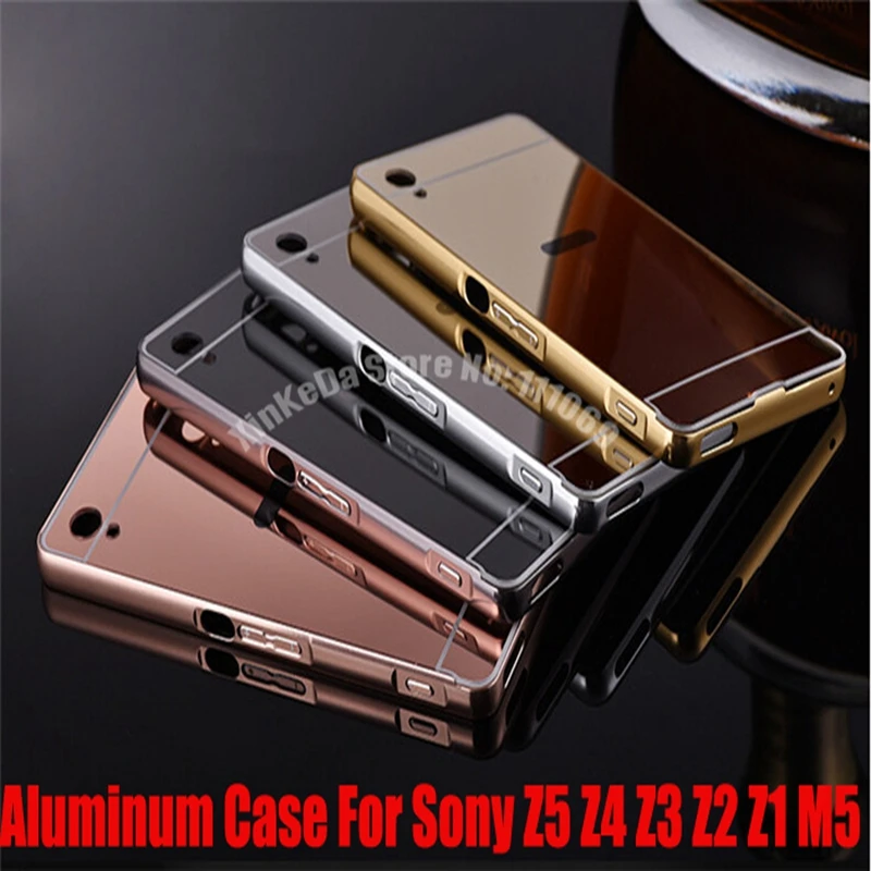 

50pcs Luxury Aluminum Metal Mirror Case For Sony Xperia Z5 Premium Z4 Z3 Z2 Z1 Compact Mini Dual M4 M5 Aqua C3 C5 Back Cover