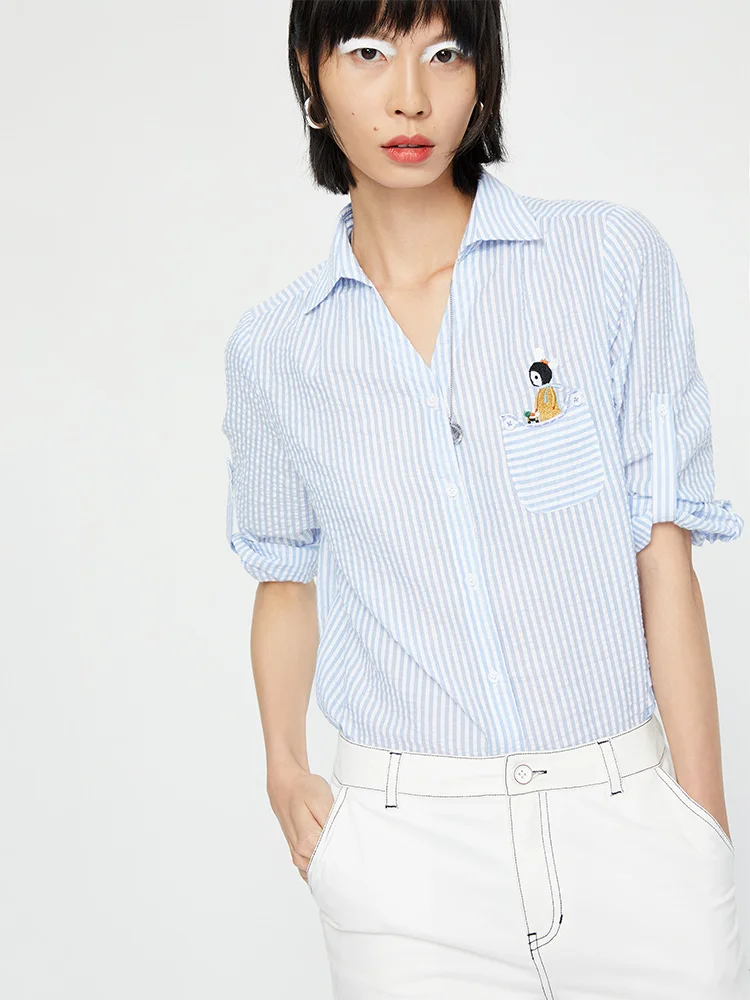 Toyouth Women Blouses 2019 Turn Down Collar Embroidery Striped Elegant Office Lady Casual Half Sleeve Shirt Tops Chemise Femme |