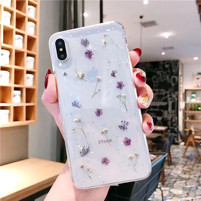 Чехол с натуральными сушеными цветами для телефона XS XR Max прозрачный мягкий чехол