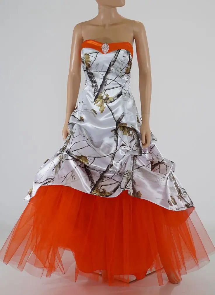 Оранжевая юбка белые камуфляжные Свадебные платья со шнуровкой сзади на заказ