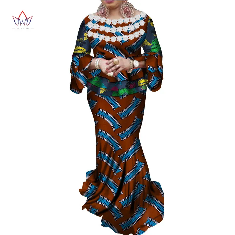 African Women Crop Skirt Top Plus Size Dashiki 2 Piece Set African Clothes for Women Cotton Print Wax Suit for party WY4578