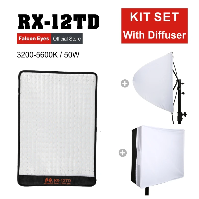 

Falcon Eyes 50W LED Video Light Waterproof Photographic Lighting Portable Flexible Photo Light RX-12TD with Diffuser For Camera